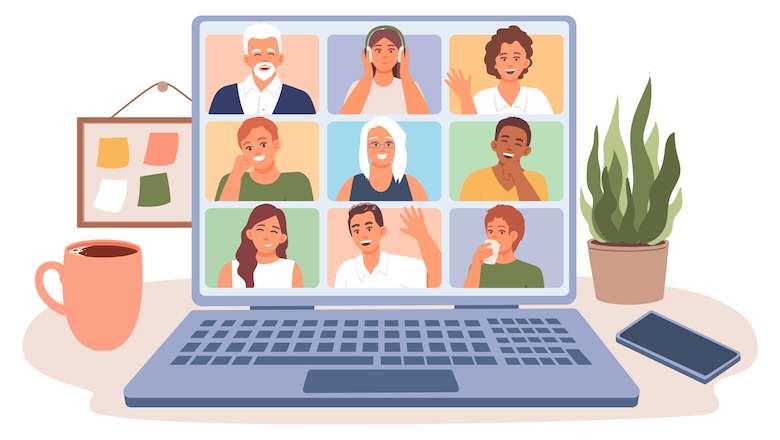 Online meeting, video conference with several participants. 